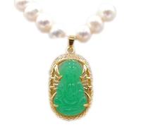 LKDCNUP Talisman necklace, Feng Shui Pendant,Feng Shui Green Jade Necklace Pendant for Women Genuine Yoga Jadeite Guanyin S925 Silver Gold-Plated Pearl Necklace