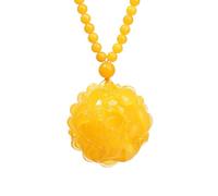 LKDCNUP Talisman necklace, Feng Shui Pendant,Feng Shui Yellow Jade Necklace Pendant for Women Genuine Yoga Beeswax Amber Peony Flower Fashion Auspicious