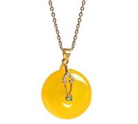 LKDCNUP Talisman necklace, Feng Shui Pendant,Feng Shui Yellow Jade Necklace Pendant for Women Genuine Yoga Beeswax Amber Peace Button S925 Silver Gold-Plated Fashion Auspicious