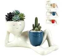 Lkdejrt Lazy Guy Planter,Lying down Figure Resin Pot with Drainage Hole,Funny Desk Decor Flowerpot for Succulents Cactus,For Office Desk, Bookshelf Room Deco ，blue