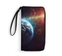 LKDTDCSVB Space Planet Earth Leather Wallet Smooth Zip Around Clutch Wristlet Travel Long Soft Purse for Women
