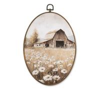 LKETW Farmhouse Country Wildflower Oval Wall Art Decor, Vintage Rustic Nature Daisy Floral Oval Canvas Hanging Decor, Retro Landscape Wall Decorations for Home Bedroom Living Room, 8.6x11.4 Inch