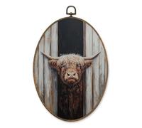 LKETW Farmhouse Western Cow Oval Wall Art Decor, Vintage Retro Western Cow Oval Canvas Hanging Decor, Rustic Country Farm Animals Wall Decorations for Home Bedroom Living Room, 8.6x11.4 Inch