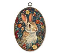 LKETW Floral Bunny Oval Wall Art Decor, Cottagecore Bunny Floral Botanical Oval Canvas Hanging Decor, Rustic Retro Rabbit Wall Decorations for Home Bedroom Living Room, 8.6x11.4 Inch