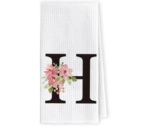 LKETW Floral Monogram Letter H Kitchen Towels Dish Towels, Initial Monogrammed Hand Towels for Bathroom Home Decor, Letter H Decor Family Last Name Tea Towels 16x24in, Letter H Gifts for Women Men