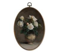 LKETW Vintage Moody Floral Oval Wall Art Decor, Dark Academia Flower Oval Canvas Hanging Decor, Farmhouse Retro Floral Botanical Wall Decorations for Home Bedroom Living Room, 8.6x11.4 Inch