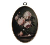LKETW Vintage Moody Pink Peony Oval Wall Art Decor, Dark Academia Flower Oval Canvas Hanging Decor, Farmhouse Retro Pink Floral Wall Decorations for Home Bedroom Living Room, 8.6x11.4 Inch