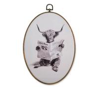 LKETW Vintage Western Cow Oval Wall Art Decor, Funny Western Cow Reading Newspaper Oval Canvas Hanging Decor, Retro Farm Animal Bookish Wall Decorations for Home Bedroom Reading Room, 8.6x11.4 Inch