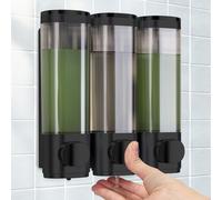 LKEVREG Soap Dispenser Wall Mounting, Shampoo Shower Gel Dispenser, Set of 3, No Drilling, 300 ml Each, Leak-Proof, Black