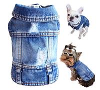 LKEX Dog Jean Jacket, Classic Blue Denim Tank Top Lapel Vest Dog Shirt Puppy T-Shirt Costume, Comfort and Cool Apparel, Washed Pet Clothes for Small Medium Dogs Girl Boy Girl, Cute Cat Outfits