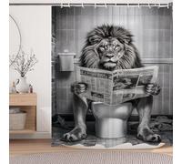 LKFBSC Funny Lion Shower Curtain, Fancy Humor Leo Animal on Toilet Shower Curtains Set, Black and White Funky Shower Curtains, Large Cat Man Grey Bathroom Curtain 72x72 inch