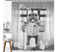 LKFBSC Funny Shower Curtain, Bear Reading Newspaper on Bathtub Shower Curtains Set, Fun Animal Humorous Funcy Wild Life Shower Curtains Bathroom Curtain with Hooks 72x72inch