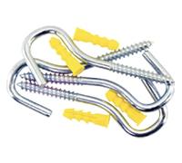 LKG® 8pc Clothesline Hook and Anchor Fastening Set / 4 x Hooks 10cm, 4 x Anchors 8cm /