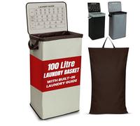 LKH 100L Laundry Basket with Lid - Large Foldable Clothes Hamper with Handles & Removable Laundry Bag - Durable Frame & 600D Polyester Fabric Laundry Bin for Laundry Room, Bathroom, Bedroom & Dorm