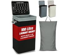LKH 100L Laundry Basket with Lid - Large Foldable Clothes Hamper with Handles & Removable Laundry Bag - Durable Frame & 600D Polyester Fabric Laundry Bin for Laundry Room, Bathroom, Bedroom & Dorm