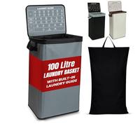 LKH 100L Laundry Basket with Lid - Large Foldable Clothes Hamper with Handles & Removable Laundry Bag - Durable Frame & 600D Polyester Fabric Laundry Bin for Laundry Room, Bathroom, Bedroom & Dorm