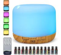 LKH Aroma Diffuser & Humidifier 500ml with Remote & Timer - Aromatherpay Ultrasonic Mist 10 Essential Oils Diffuser - LED Colour Changing Mood Lights and Humidifier, USB Powered 1.5m Cord