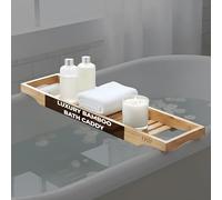 LKH Bamboo Wooden Bath Caddy Tray - Strong & Durable, Prevents Spills, & Water-Resistant Bathtub Tray for Across the Bath | Luxury Bath Shelf for Relaxation, Reading & Drinking - Gift Idea