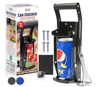 LKH Can Crusher & Bottle Opener - Soda Beer Can Crushers for Recycling, Wall Mounted with Soft Grip Handle, Built-in Tin Opener 2-in-1 Heavy Duty Tool for Bottles, Tins & More up to 16oz/500ml (Black)