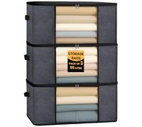 LKH Clothes Storage Bags 95L - Pack of 3 Foldable Fabric Clothes Storage Boxes - Non-Woven, Breathable & Dust-Resistant Storage Organiser with Handles & Zipper for Bedding, Quilts & Wardrobe Use