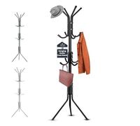 LKH Coat Rack Stand 170cm Steel Hat Stand Coat Stands with 12 Hooks - Clothes Hanger for Jackets, Hats, Scarves, Bags & Umbrellas Space Saving Design Non-Slip Feet-Black