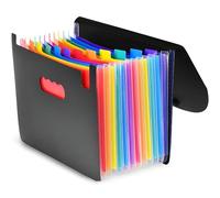 LKH Document Organiser - 12 Multi Color Pockets Expanding File Organiser A4 Water Resistant File Folder for Office, Home, & School Secure Flap Closure with Cord (Black, A4, 12)