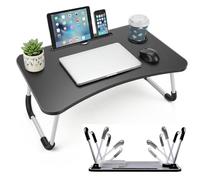 LKH Foldable Laptop Table with Tablet Holding Slot - 60×40×28 cm Portable Bed Tray with Drink Holder, for Bed, Sofa & Desk - Lightweight Folding Bed Desk with Anti Slip Legs