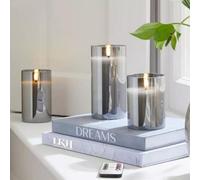 LKH Home Collection Flickering Glass Led Candles Pack Of 3 - Warm White Light Battery Operated Candles With Remote Control