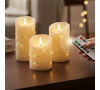 LKH Home Collection Led Candles With Remote Control Set Of 3 Paraffin Battery Operated Candles With 4 Timer Function Adjustable Brightness Warm White