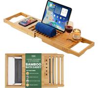 LKH Home Collection Lkh Expandable Bamboo Bath Tray Caddy 78 To 105 X 22 Cm Foldable Bathtub Rack With Wine Glass Holder Mobile Tablet Book Stand