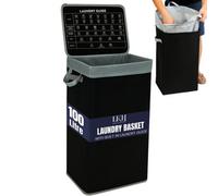 LKH Home Collection Lkh Laundry Basket With Lid 100 Litre 40X30X76Cm Clothes Hamper With Handles Durable Frame 600D Polyester Fabric Wash Basket Black