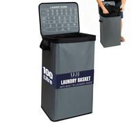 LKH Home Collection Lkh Laundry Basket With Lid 100 Litre 40X30X76Cm Clothes Hamper With Handles Durable Frame 600D Polyester Fabric Wash Basket Grey