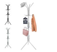 LKH Home Collection Metal Coat Hanger Tree With 12 Hanging Bars 170Cm Tall Free Standing Coat Rack Hanger Ideal For Hallway Hats Bags Clothes White