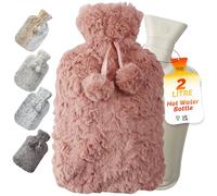 LKH Hot Water Bottle with Cover UK - 2L Rubber Hot Water Bag with Faux Fur for Period Pain Relief - Leak Resistant BPA Free Hot Bottle - Bed Warming, Neck & Shoulder Heat Massaging Bottles