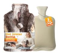LKH Hot Water Bottle with Cover UK - 2L Rubber Hot Water Bag with Faux Fur & Pockets for Period Pain Relief - Leak Resistant BPA Free Hot Bottle - Bed Warming, Neck & Shoulder Heat Massaging Bottles