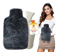 LKH Hot Water Bottle with Cover UK - 2L Super Soft Faux Fur Washable Cover with Hand Warming Pockets -BPA Free Rubber Hot Warming Bag with Hot & Cold Compress for Pain Relief & Cosy Warmth