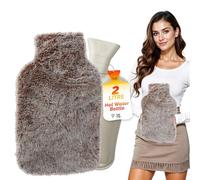 LKH Hot Water Bottle with Cover UK - 2L Super Soft Faux Fur Washable Cover with Hand Warming Pockets -BPA Free Rubber Hot Warming Bag with Hot & Cold Compress for Pain Relief & Cosy Warmth