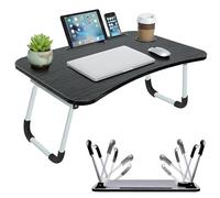 LKH Lap Tray Folding Desk Laptop Table Bed Desk with Cup Holder Tablet Slot | Portable Bed Tray with Anti-Slip Legs, Laptop Table for Bed, Sofa & Home Office, Iron Frame for Reading & Breakfast