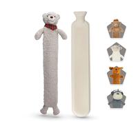 LKH Long Hot Water Bottle with Cover UK - 2 Litre PVC-Rubber Hot Water Bottles for Adults, Kids & Teens with Washable Super Soft Sherpa Animal Shape Cover, Best for Neck & Shoulder