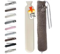 LKH Long Hot Water Bottle with Cover UK - 2L Hot Water Bottles for Adults W/Faux Fur Cover, Pom Poms Straps Pocket & Wraparound Ties | Perfect for Pre-Heating Bed or Sofa for Keeping You Warm & Cozy