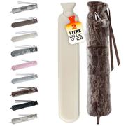 LKH Long Hot Water Bottle with Cover UK - 2L Hot Water Bottles for Adults W/Faux Fur Cover with Pom Poms & Wraparound Ties | Perfect for Pre-Heating Bed or Sofa for Keeping You Warm & Cozy
