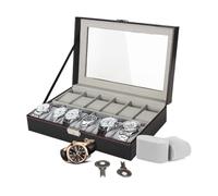 LKH Watch Box 12 Slot - Premium Watch Storage Case with Metal Clasp Lock & 2 Keys, Faux Leather With Removable Pillows Watch Organizer for Men & Women, Display Case with Glass Lid & Pillows