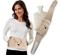 LKH Wearable Hot Water Bottle Belt with Luxurious Sherpa Cover UK 1Litre Period Pain Relief Belt Wrap Around Portable Natural Rubber Hot Water Bag Removable & Washable Cover Gift for Her (Beige)