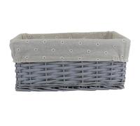 LKH Wicker Storage Basket Grey with Khaki Flower Lining - Durable & Lightweight Wicker Basket Storage, Stylish Home Organization Solution for Toys, Linens, Toiletries & Décor