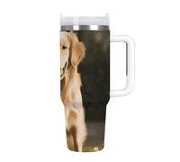 LKHDS 40 Oz Tumbler with Handle And Straw - Double Wall Insulated Stainless Steel Travel Mug, BPA Free, Cup Holder Friendly, Leakproof Golden Retriever Dog Water Bottle Gifts for Birthday
