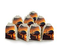 LKHDS 8PCS Drawstring Bags, Airplane at Sunset Cotton Storage Bags for Home, Reusable Jewelry Pouch Portable Bunches Pocket for Party Wedding Christmas Gift Bag
