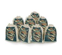 LKHDS 8PCS Drawstring Bags, Asian Dragon Skull Cotton Storage Bags for Home, Reusable Jewelry Pouch Portable Bunches Pocket for Party Wedding Christmas Gift Bag