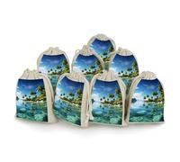 LKHDS 8PCS Drawstring Bags, Beautiful Island in The Sea Cotton Storage Bags for Home, Reusable Jewelry Pouch Portable Bunches Pocket for Party Wedding Christmas Gift Bag