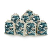 LKHDS 8PCS Drawstring Bags, Blue Camouflage Pattern Cotton Storage Bags for Home, Reusable Jewelry Pouch Portable Bunches Pocket for Party Wedding Christmas Gift Bag
