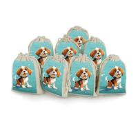 LKHDS 8PCS Drawstring Bags, Cartoon Beagle Dog Cotton Storage Bags for Home, Reusable Jewelry Pouch Portable Bunches Pocket for Party Wedding Christmas Gift Bag